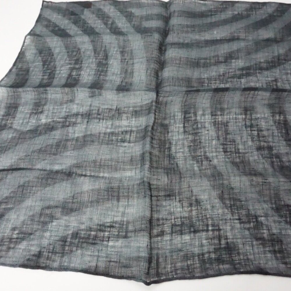 Isaia Blue Green Sweeping Striped Linen Reversible Pocket Square Italy New